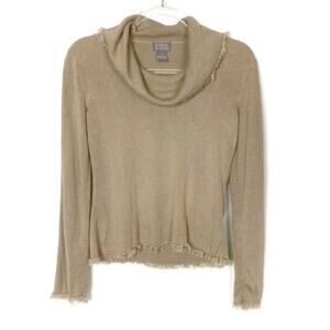 Sigrid Olsen | Y2K Tussa Silk Blend Top Tan Raw Hem Ribbed Knit Womens Small